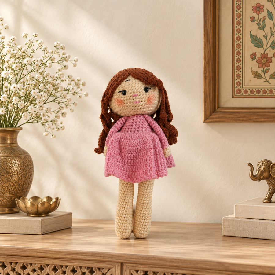 Crochet Girl Doll – Pink Handmade Art