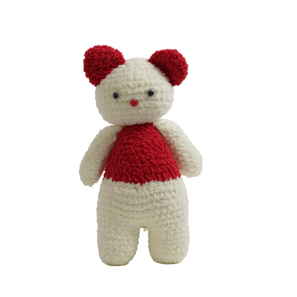 Crochet Snow Teddy – Red & White Handmade Art