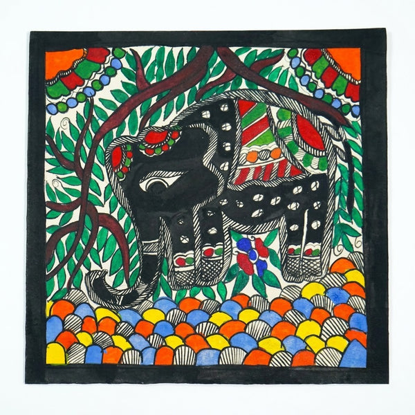 Elephant and Forest - Madhubani Painting - view 2, handmade Madhubani painting from India