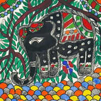 Elephant and Forest - Madhubani Painting - view 3, handmade Madhubani painting from India