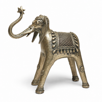 Elephant with Trunk Up - Dhokra Metal Art - view 4, handmade tribal brass sculpture from India