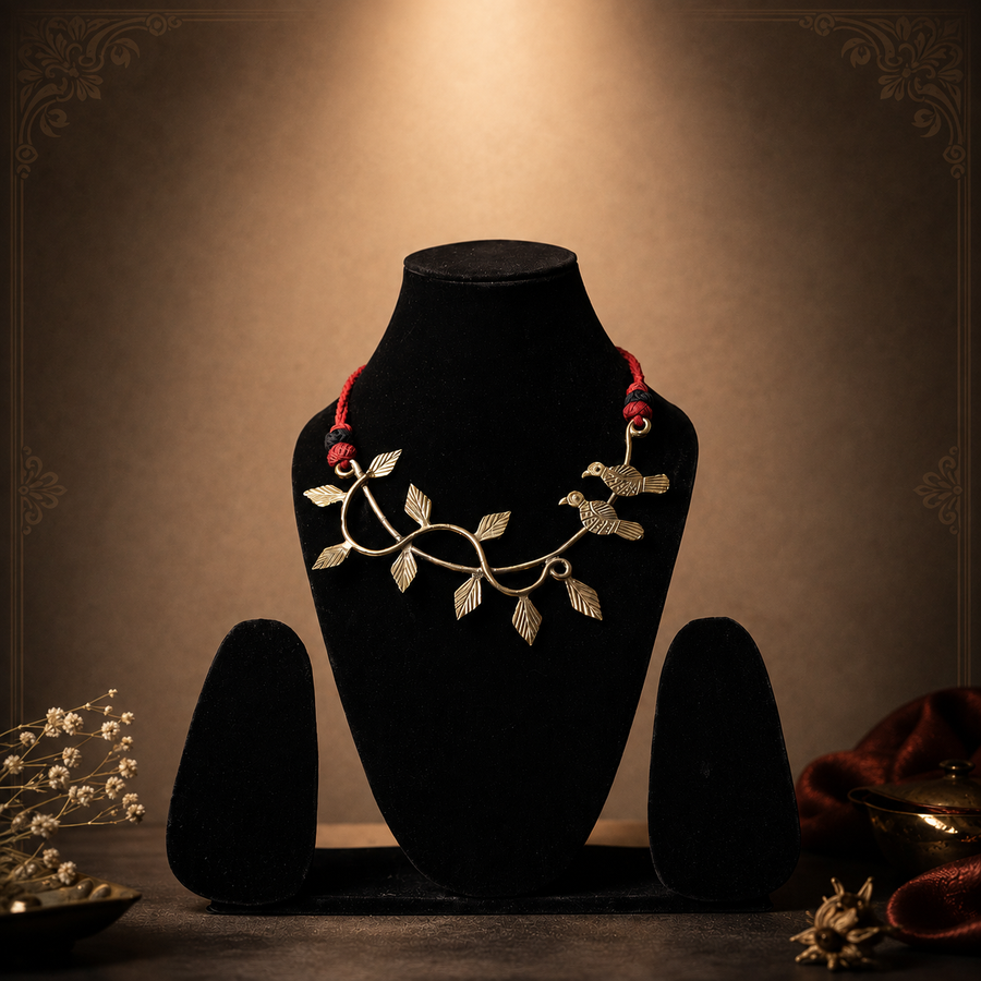 Dhokra Brass Leaf and Bird Necklace