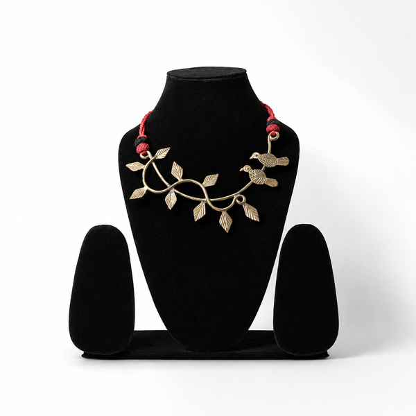 Dhokra Brass Leaf and Bird Necklace