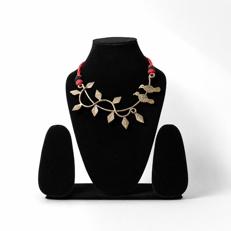 Dhokra Brass Leaf and Bird Necklace