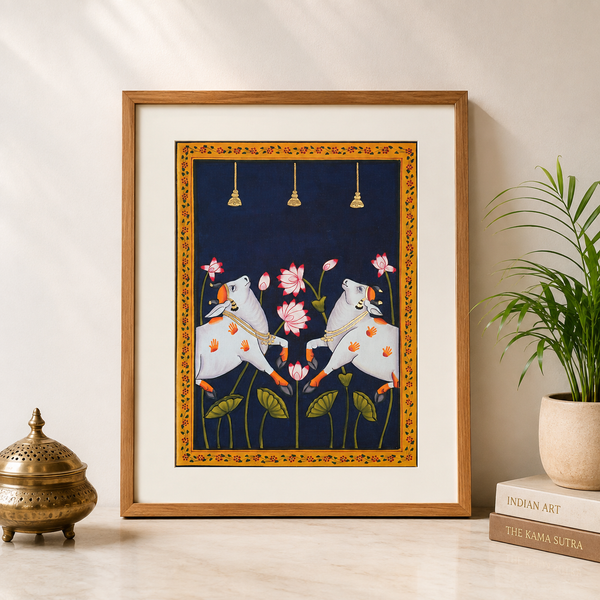 Sacred Pair of Kamdhenu – Pichwai Painting