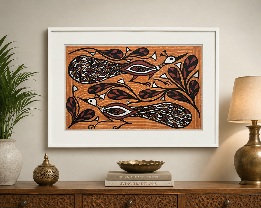 Peacocks and Plants – Sohrai Painting