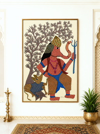 Lord Ganesha with Hare Companion – Gond Paper Painting