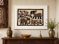 Elephants and Plants – Sohrai Painting with wooden frame