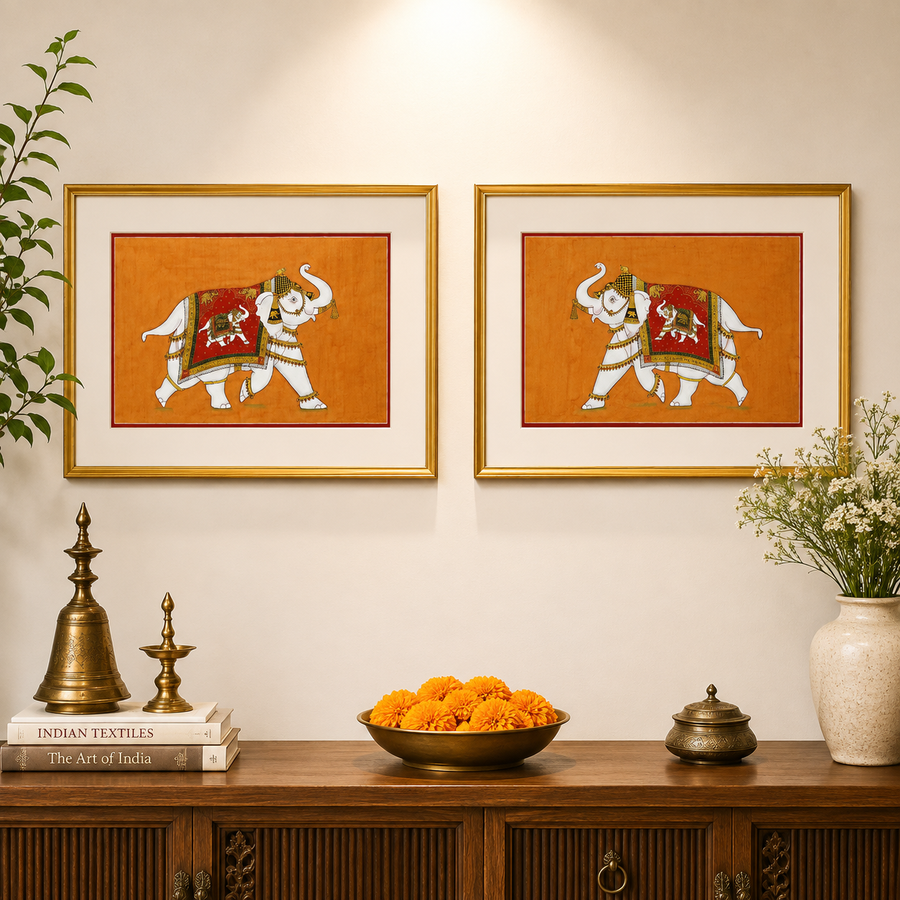Royal Hathi – Rajasthani Miniature Painting (set of two)