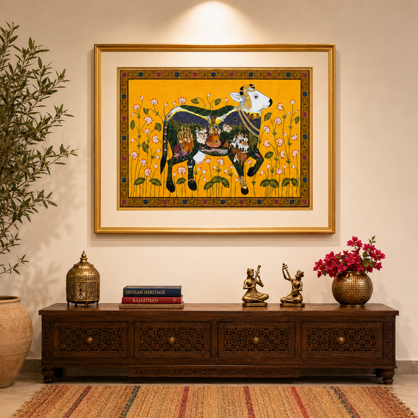 Krishna's Divine Cow – Pichwai Painting with frame