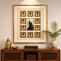 Royal Peacock Grid – Rajasthani Miniature Painting with frame