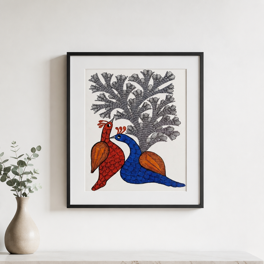 Peacocks & Flowering Tree – Gond Paper Painting