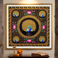 Golden Peacock Harmony – Rajasthani Miniature Painting
