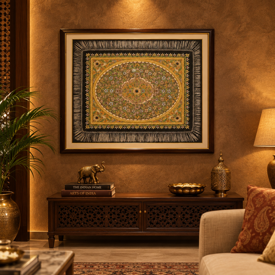 Floral Medallion - Zardozi Stone Work - view 4, handmade zardozi stone work from India