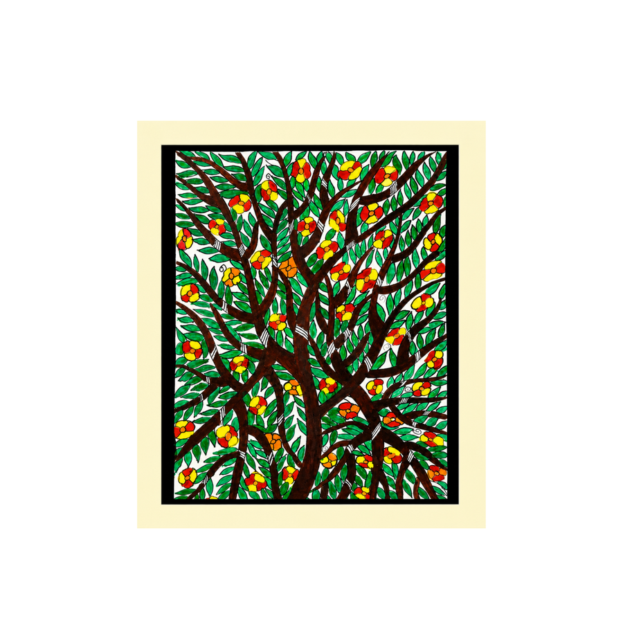 Flowering Tree - Madhubani Painting - view 2, handmade Madhubani painting from India