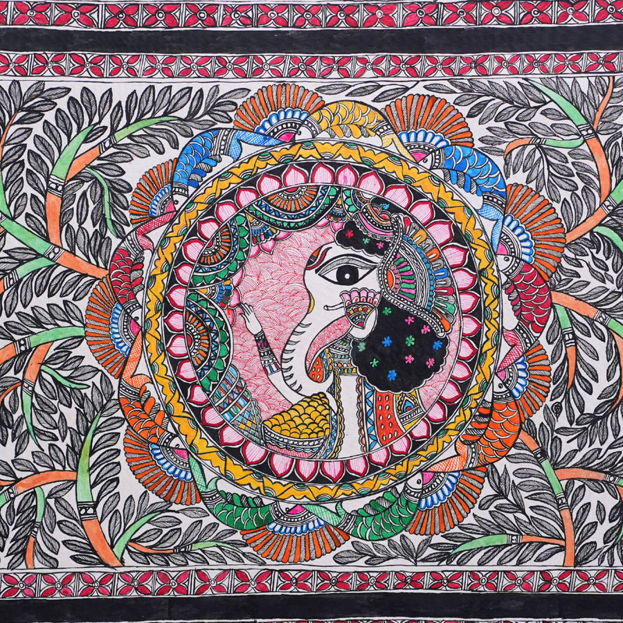 Forest Majesty - Madhubani Painting - view 4, handmade Madhubani painting from India
