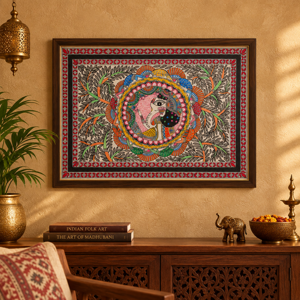 Forest Majesty - Madhubani Painting, handmade Madhubani painting from India