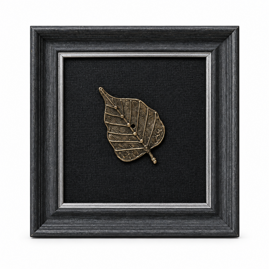 Framed Bodhi Leaf - Dhokra Metal Art, handmade tribal brass sculpture from India