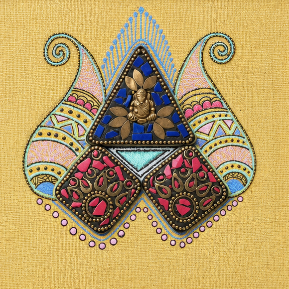 Framed Dhokra Ganesha - Dhokra Metal Art - view 2, handmade tribal brass sculpture from India