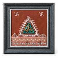 Framed Dhokra Ganesha Triangle - Dhokra Metal Art, handmade tribal brass sculpture from India