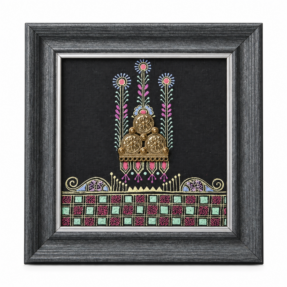Framed Dhokra Mukut - Dhokra Metal Art, handmade tribal brass sculpture from India