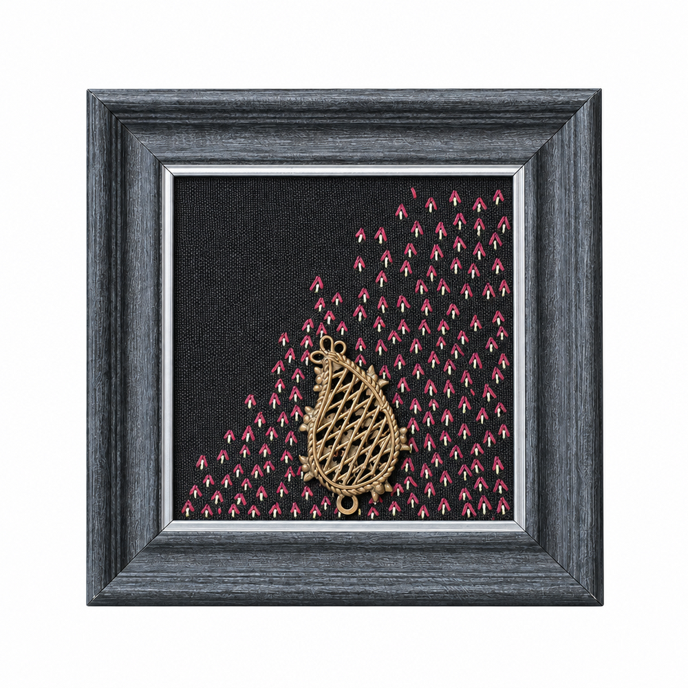 Framed Dhokra Peacock - Dhokra Metal Art, handmade tribal brass sculpture from India