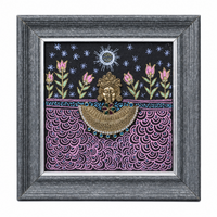 Framed Tribal Devi - Dhokra Metal Art, handmade tribal brass sculpture from India
