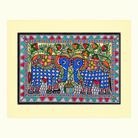 Gaja Sangam - Madhubani Painting - view 2, handmade Madhubani painting from India