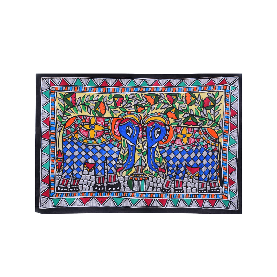 Gaja Sangam - Madhubani Painting - view 3, handmade Madhubani painting from India