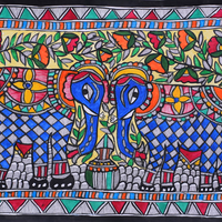 Gaja Sangam - Madhubani Painting - view 4, handmade Madhubani painting from India
