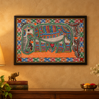 Gaja Shobha - Madhubani Painting, handmade Madhubani painting from India