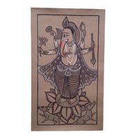 Ganesha on Lotus - Kalighat Painting - view 2, handmade Kalighat folk painting from India