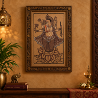 Ganesha on Lotus - Kalighat Painting, handmade Kalighat folk painting from India