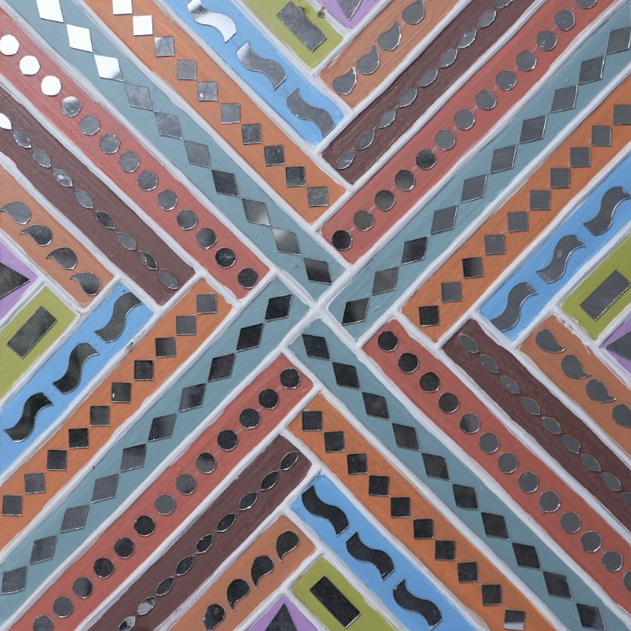 Geometric Mosaic - Lippan Mirror Wall Art - view 2, handmade Lippan mirror wall art from Kutch, India