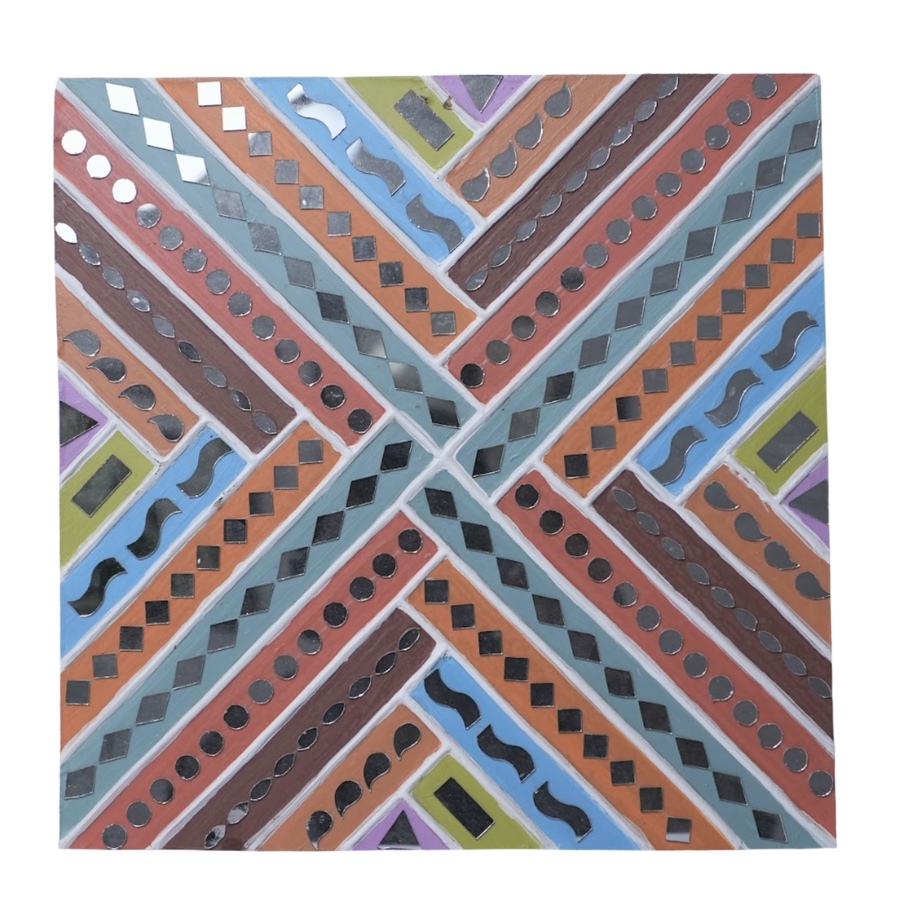 Geometric Mosaic - Lippan Mirror Wall Art, handmade Lippan mirror wall art from Kutch, India