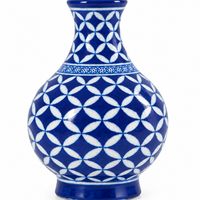 Geometric Petal Surahi - Jaipur Blue Pottery - view 2, handmade Jaipur blue pottery from India
