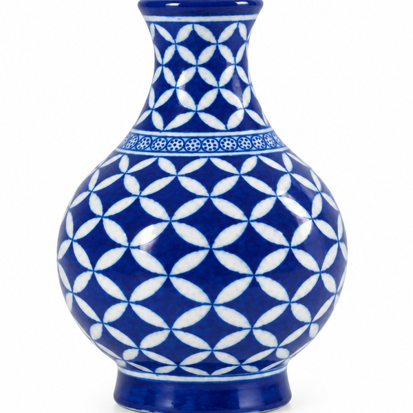 Geometric Petal Surahi - Jaipur Blue Pottery - view 2, handmade Jaipur blue pottery from India