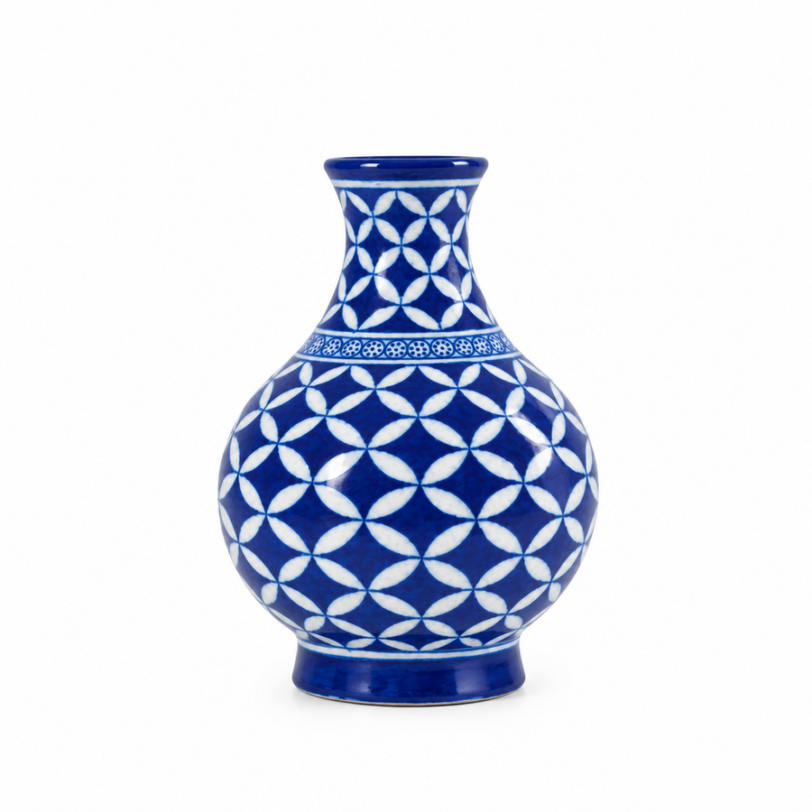 Geometric Petal Surahi - Jaipur Blue Pottery - view 3, handmade Jaipur blue pottery from India