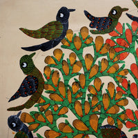 Giraffe Beneath the Tree - Gond Paper Painting - view 5, handmade Gond folk painting from India