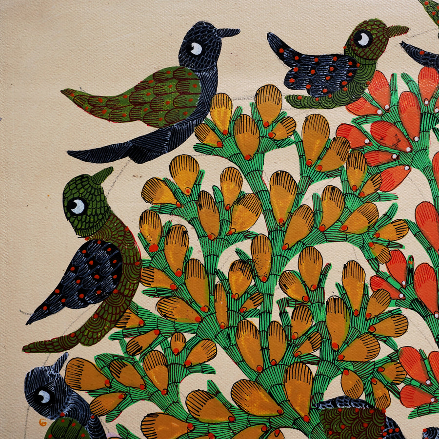 Giraffe Beneath the Tree - Gond Paper Painting - view 5, handmade Gond folk painting from India
