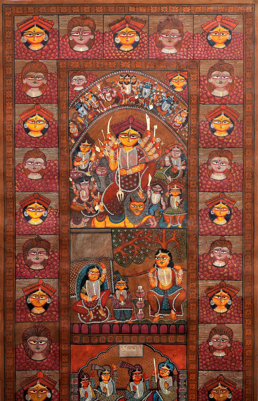Goddess Durga Narrative Scroll - Kalighat Painting - view 3, handmade Kalighat folk painting from India