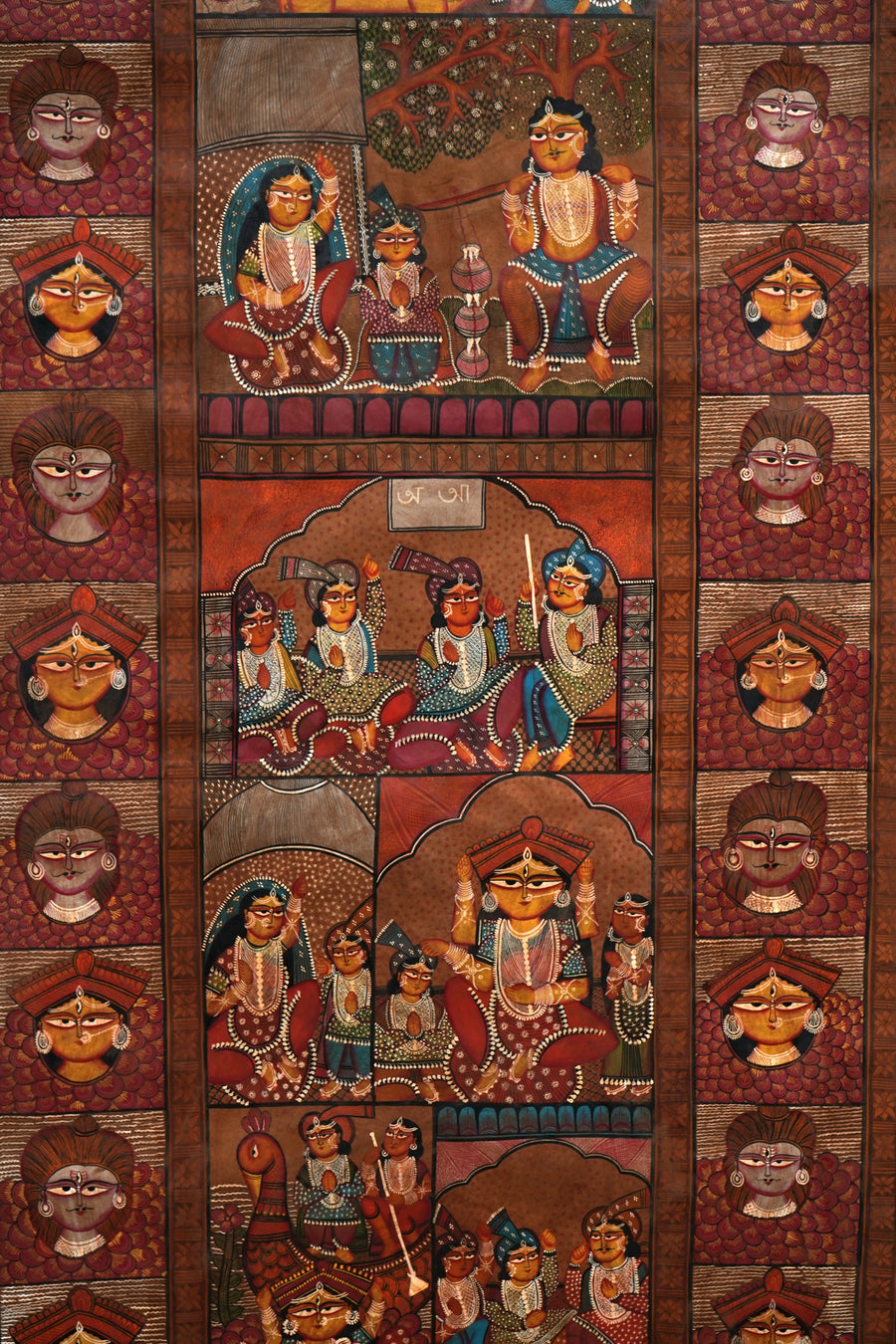 Goddess Durga Narrative Scroll - Kalighat Painting - view 4, handmade Kalighat folk painting from India