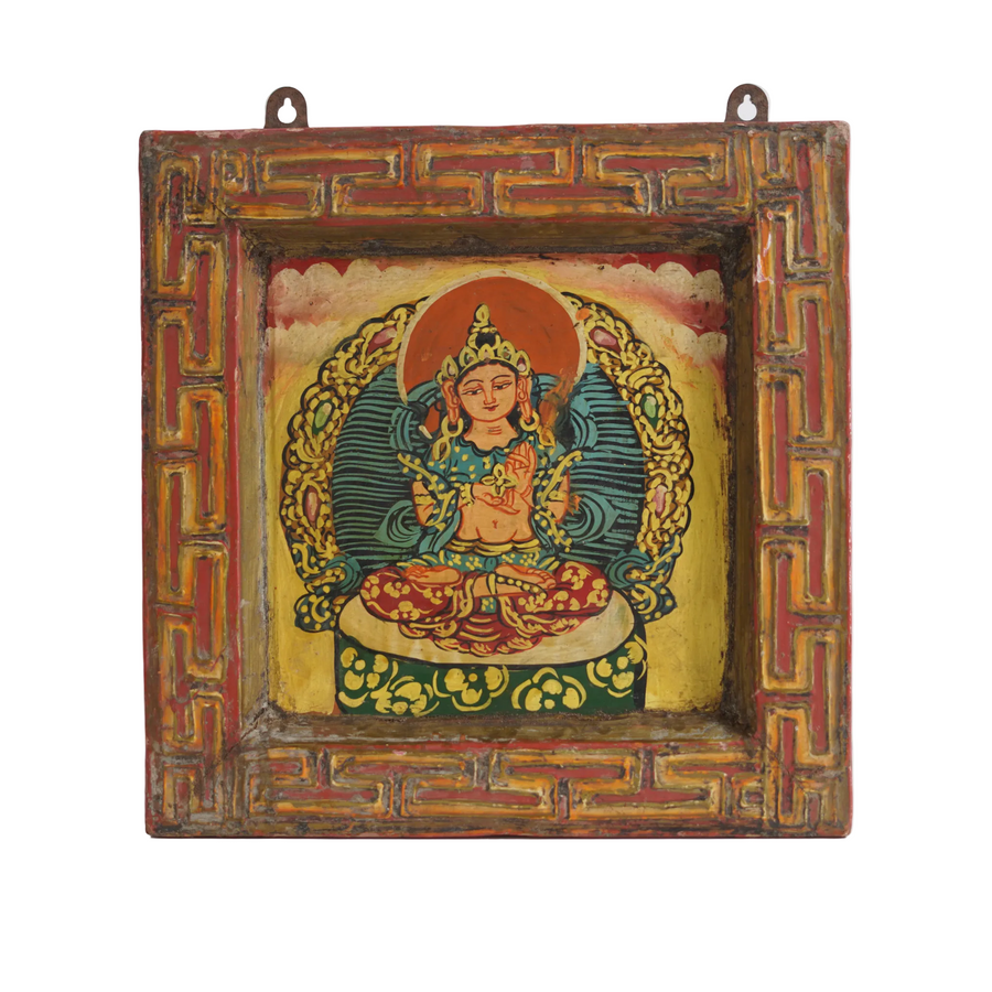 Golden Aura Buddha - Tibetan Hand-Painted Wall Hanging, handmade Tibetan wall hanging from India