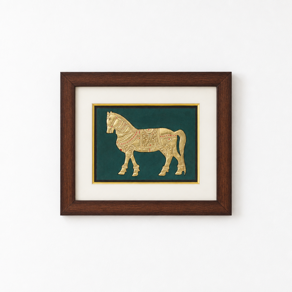 Golden Royal Horse - Mysore Painting - view 2, handmade Mysore painting from India