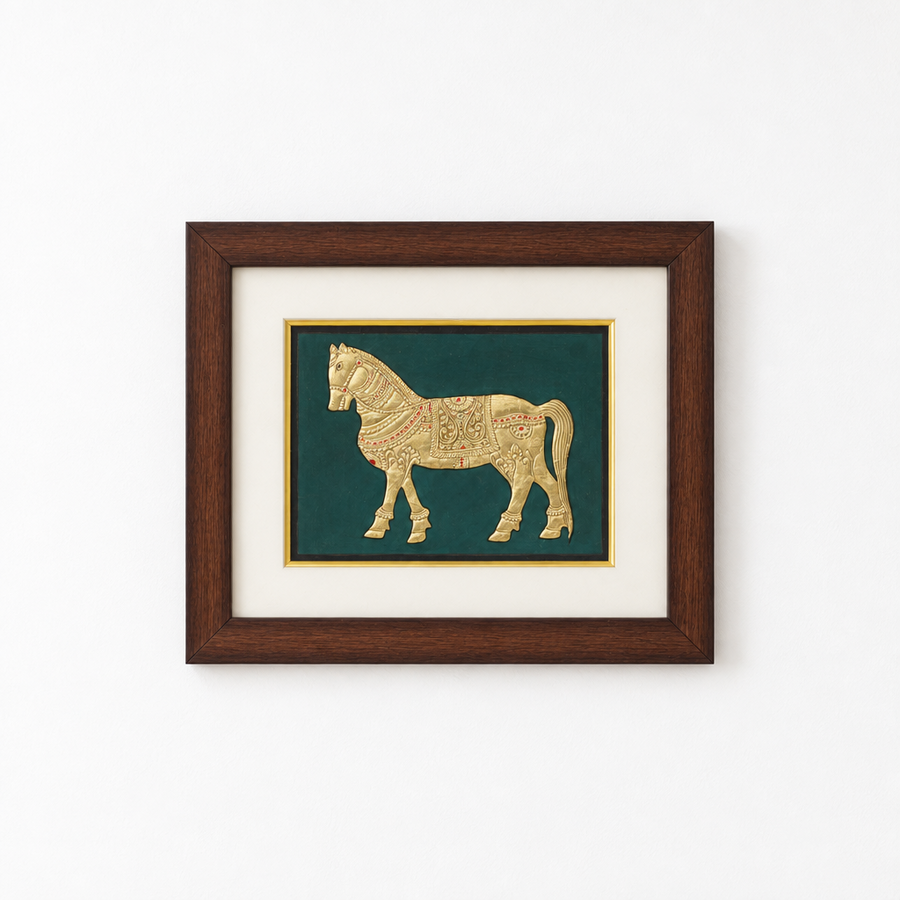 Golden Royal Horse - Mysore Painting - view 2, handmade Mysore painting from India