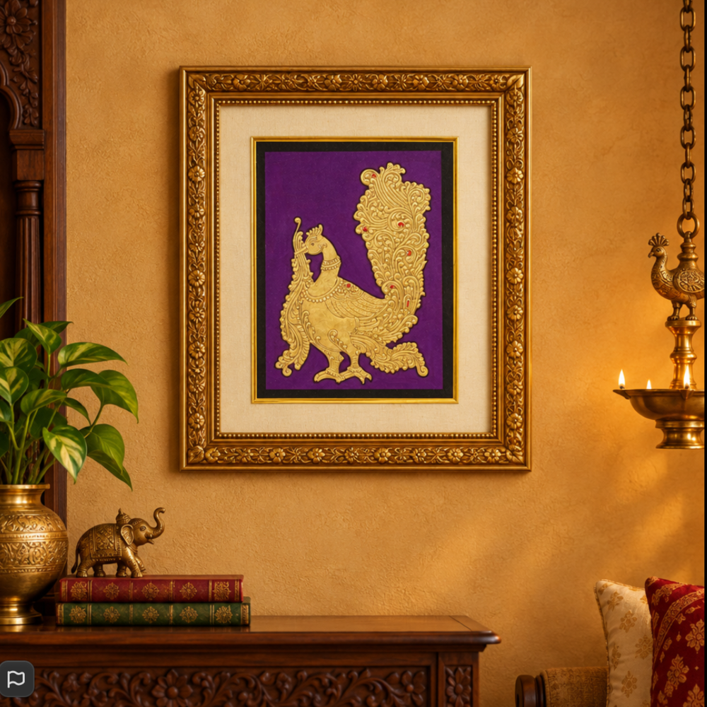 Graceful Annam Bird - Mysore Painting, handmade Mysore painting from India