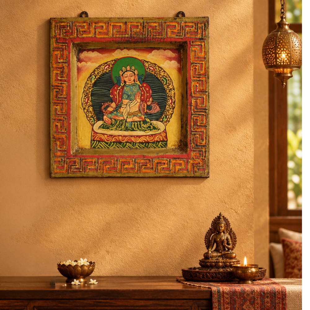 Graceful Tara - Tibetan Hand-Painted Wall Hanging, handmade Tibetan wall hanging from India