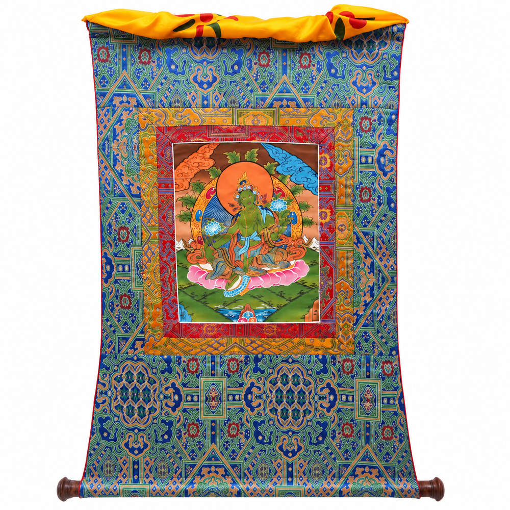 Green Tara Tibetan - Thangka Painting, handpainted Tibetan Thangka painting