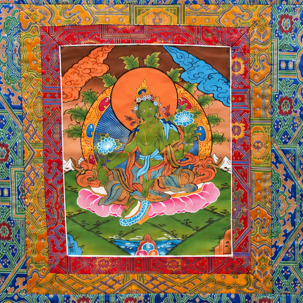 Green Tara Tibetan - Thangka Painting - view 2, handpainted Tibetan Thangka painting