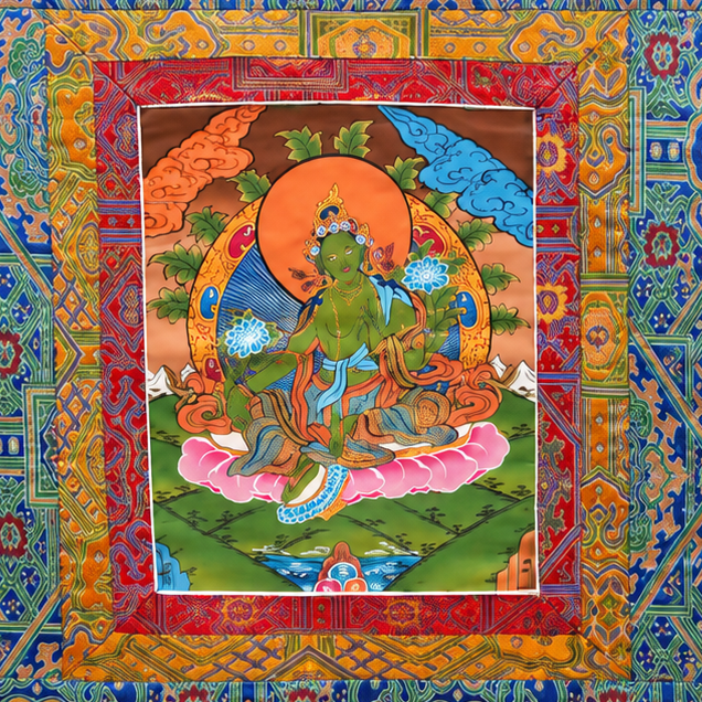 Green Tara Tibetan - Thangka Painting - view 2, handpainted Tibetan Thangka painting